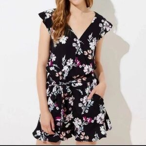 LOFT Black Floral Print Romper